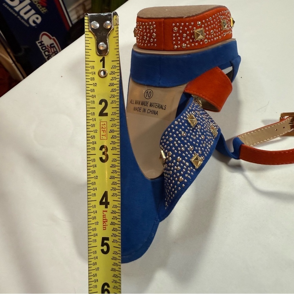 Alba Blue and Orange Studded Platform Heels - Picture 10 of 12